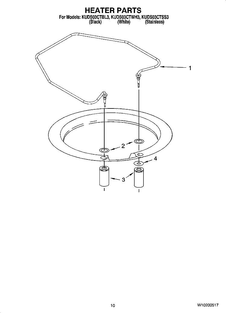 HEATER PARTS Diagram and Parts List for KUDS03CTSS3  KitchenAid Dishwasher