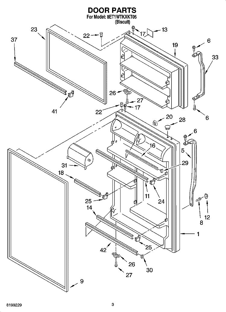 DOOR PARTS Diagram and Parts List for 8ET1WTKXKT05  Whirlpool Refrigerator