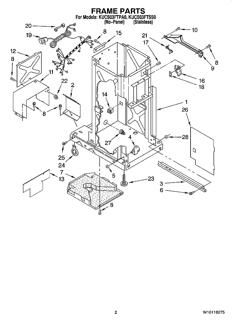 FRAME PARTS Diagram and Parts List for KUCS03FTSS0  KitchenAid Trash Compactor