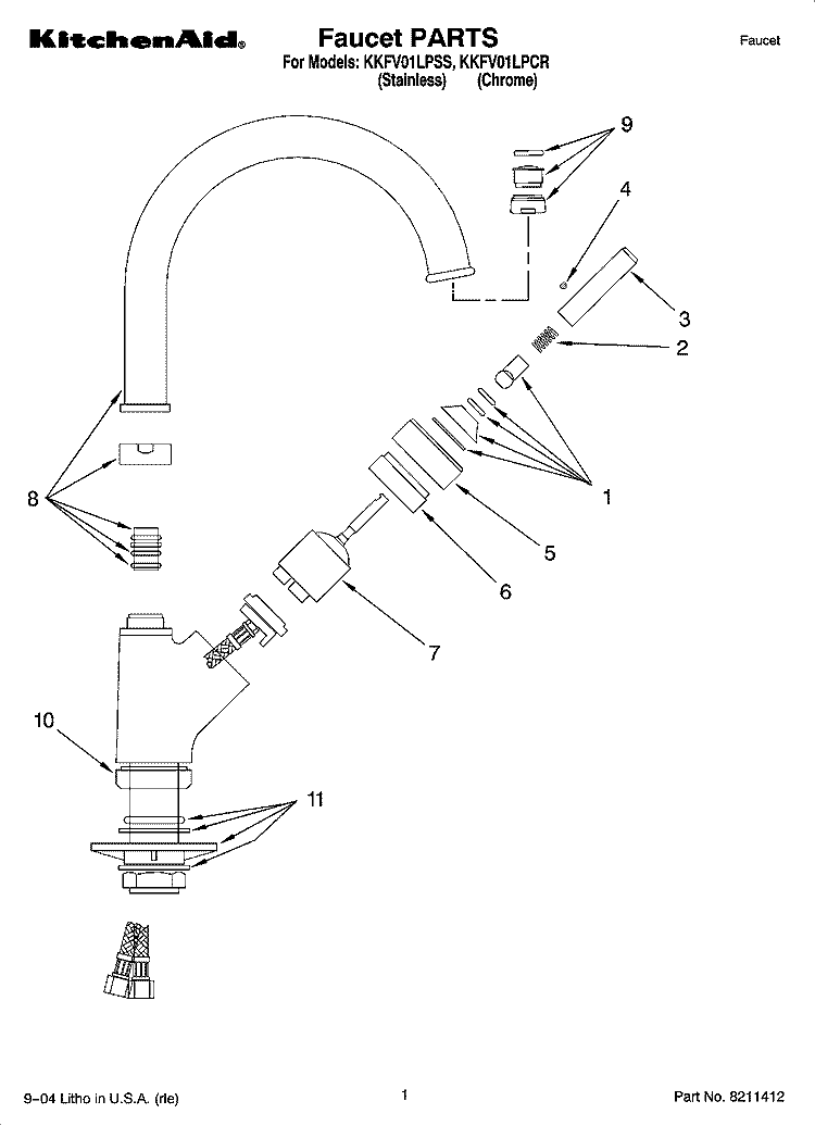 Faucet PARTS Diagram and Parts List for KKFV01LPSS  KitchenAid Miscellaneous