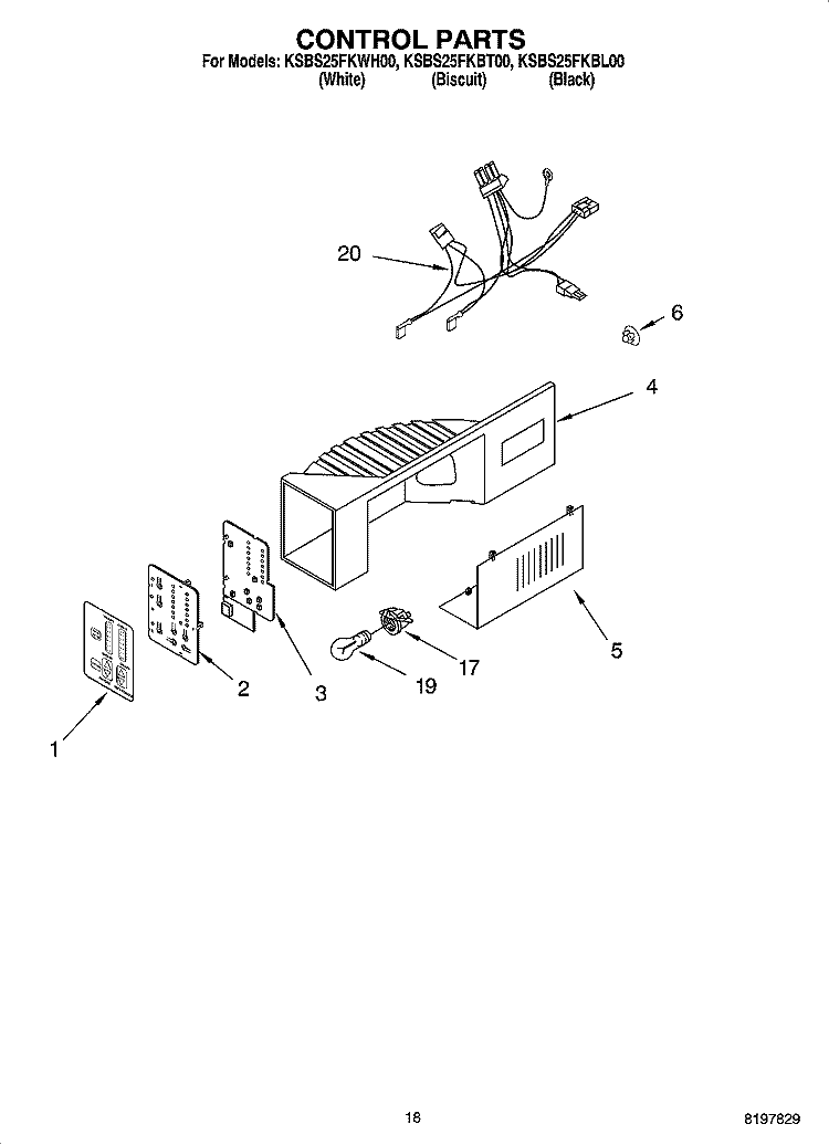 CONTROL PARTS Diagram and Parts List for KSBS25FKBT00  KitchenAid Refrigerator