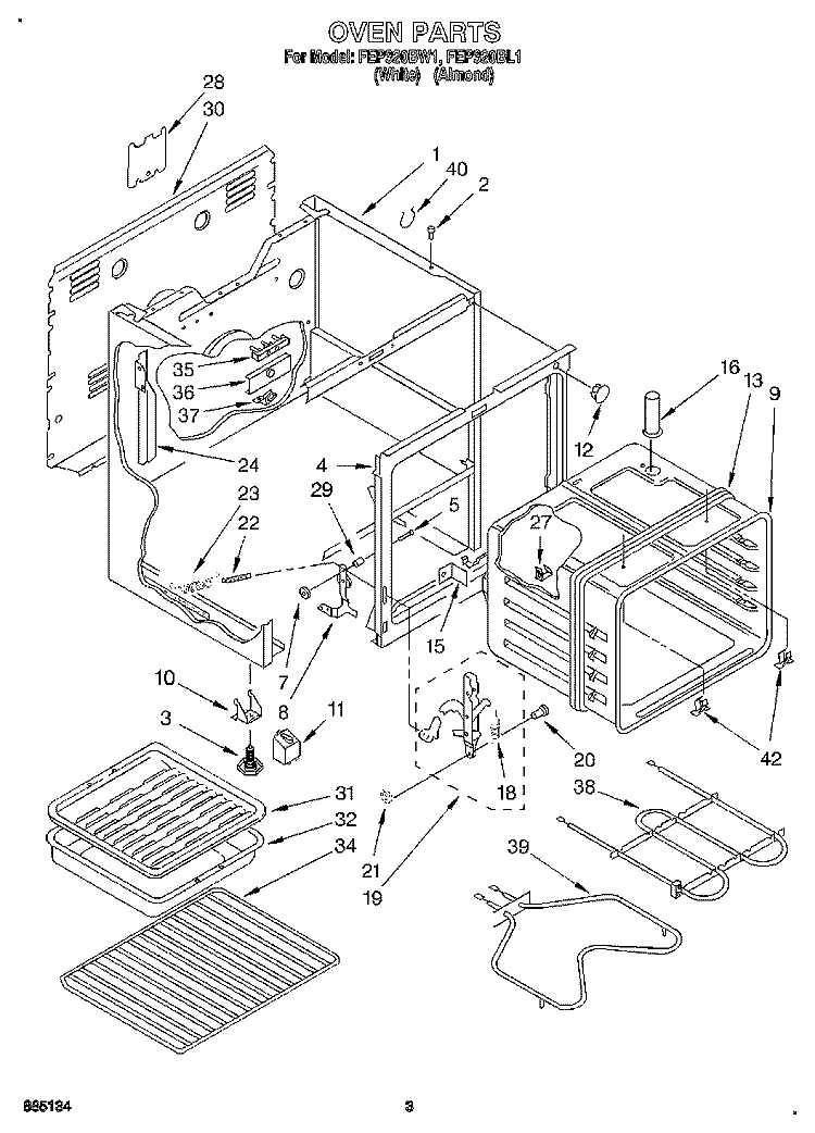 OVEN Diagram and Parts List for FEP320BW1  Roper Range