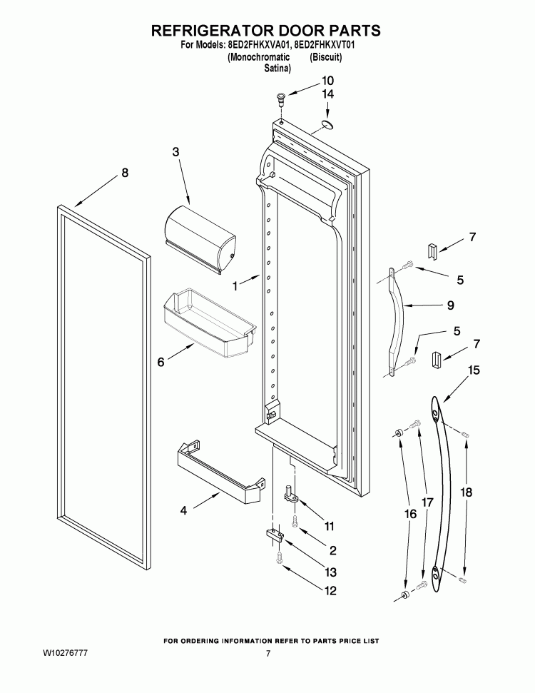 REFRIGERATOR DOOR PARTS Diagram and Parts List for 8ED2FHKXVT01  Whirlpool Refrigerator