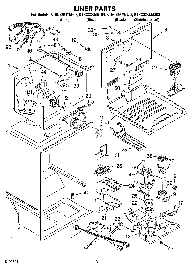 LINER PARTS Diagram and Parts List for KTRC22KMBT03  KitchenAid Refrigerator