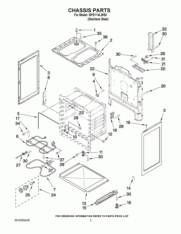 CHASSIS PARTS Diagram and Parts List for WFE114LWS0  Whirlpool Range