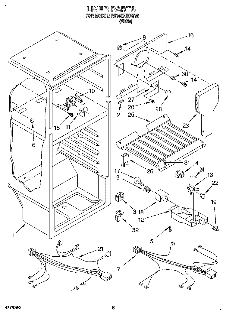 LINER, LIT/OPTIONAL Diagram and Parts List for RT14EKRDW00  Roper Refrigerator