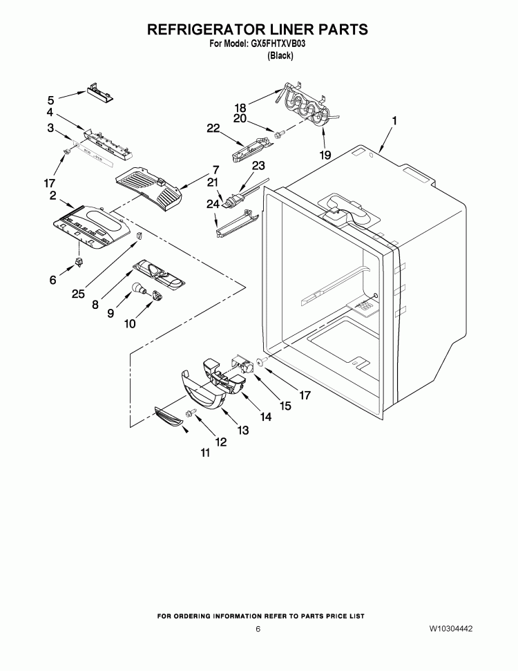REFRIGERATOR LINER PARTS Diagram and Parts List for GX5FHTXVB03  Whirlpool Refrigerator