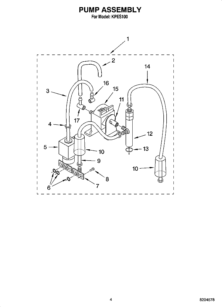PUMP ASSEMBLY Diagram and Parts List for KPES100  KitchenAid Coffee Maker