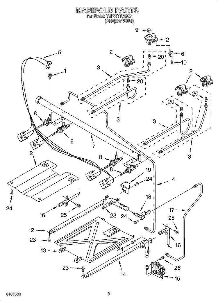 MANIFOLD PARTS Diagram and Parts List for YSF377PEGQ7  Whirlpool Range
