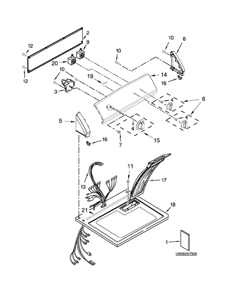 Top And Console Parts Diagram and Parts List for 11072102310  Kenmore Dryer