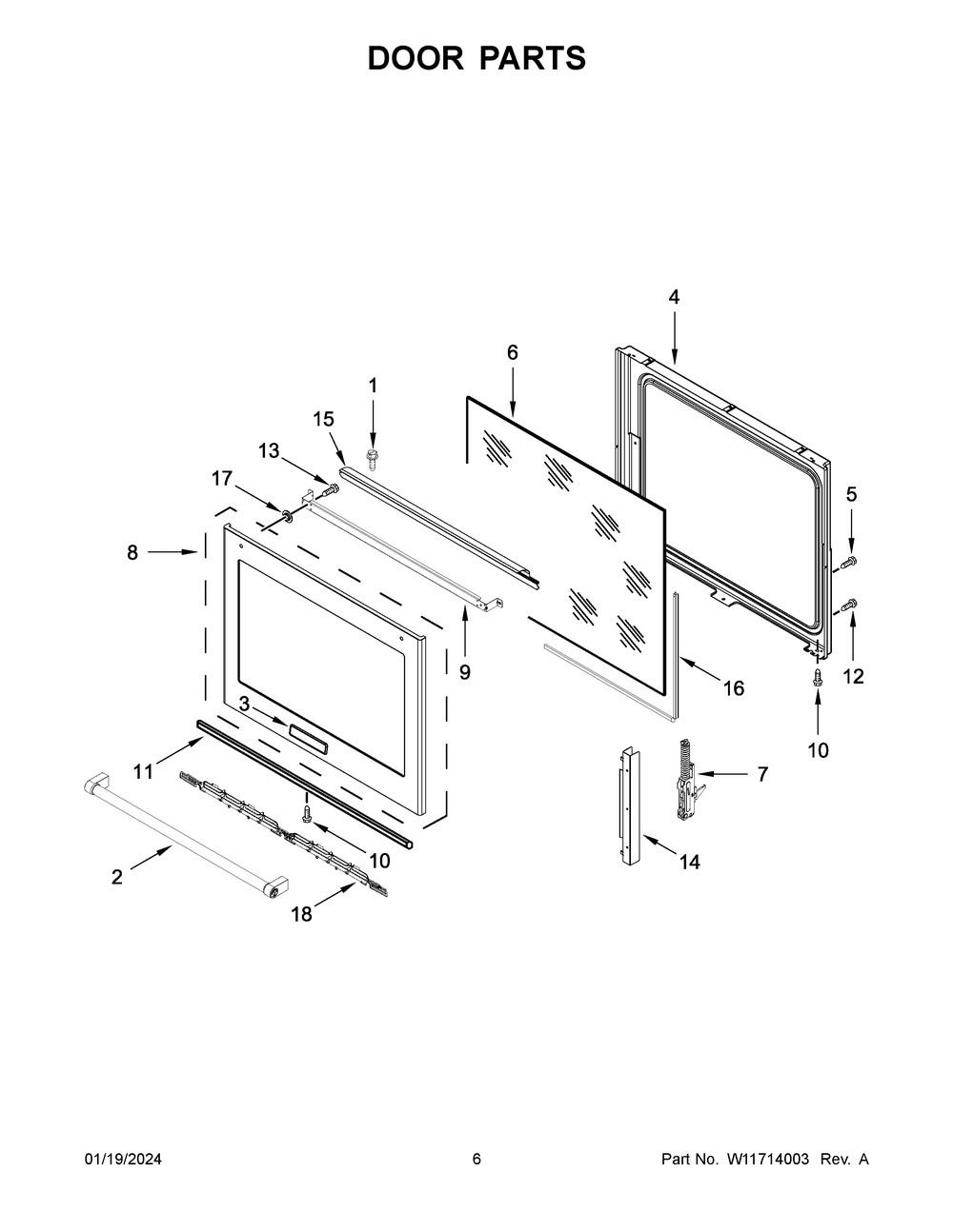 Door Parts Diagram and Parts List for YKSEB900ESS7  KitchenAid Range