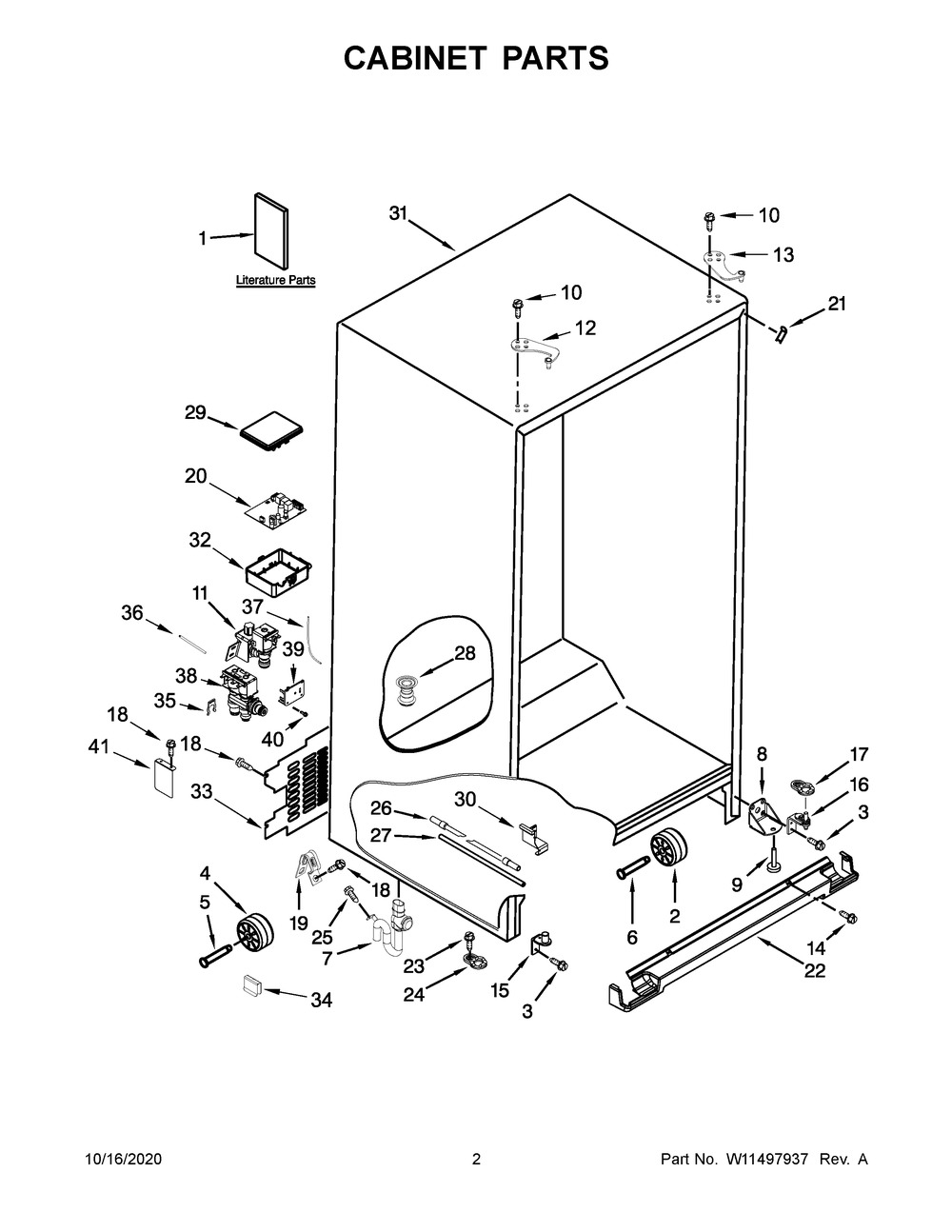 Cabinet Parts Diagram and Parts List for KRSF705HBS01  Whirlpool Refrigerator