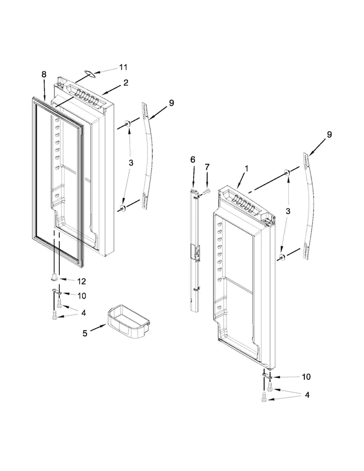 Refrigerator Door Parts Diagram and Parts List for WRF532SMBB00  Whirlpool Refrigerator
