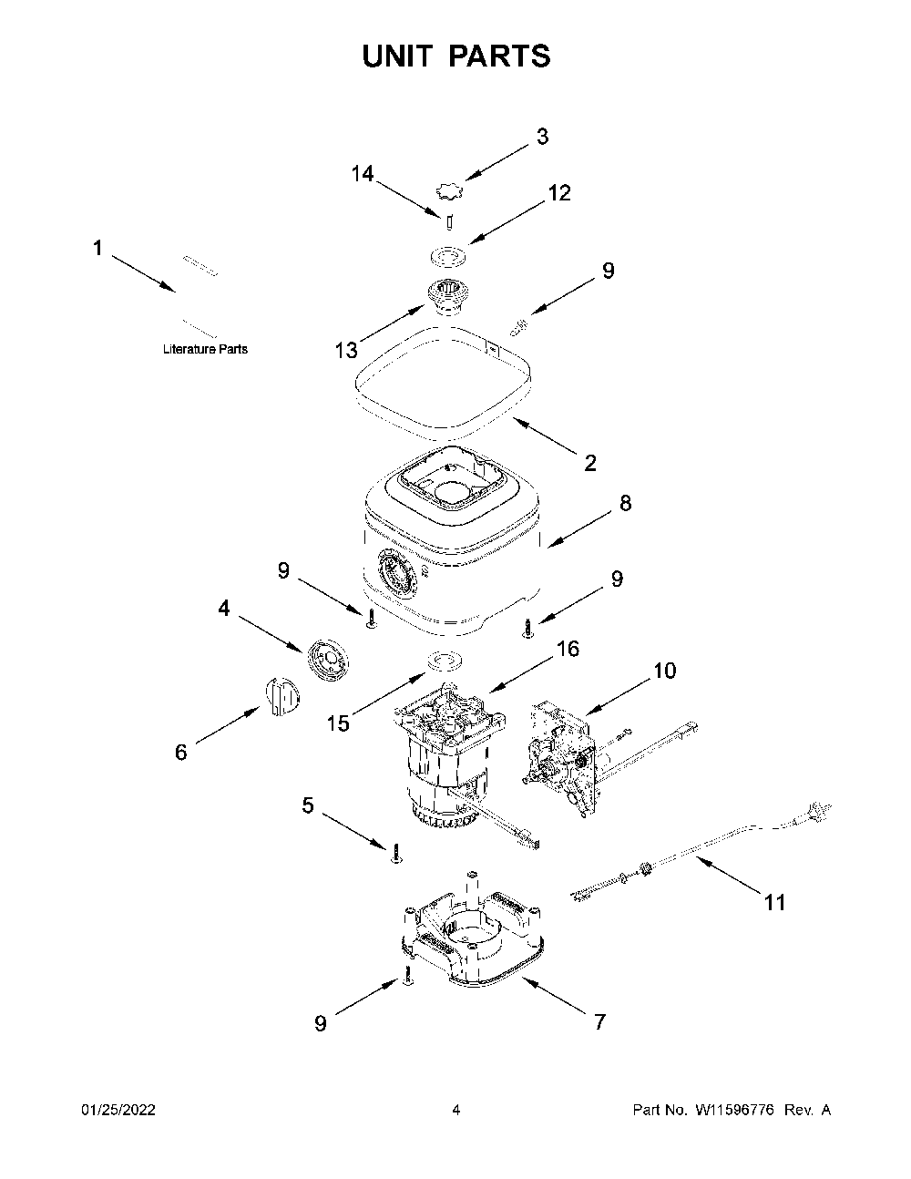 Unit Parts Diagram and Parts List for 5KSB1320BWH0  KitchenAid Blender