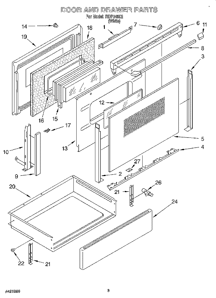 DOOR AND DRAWER Diagram and Parts List for RDP34502  Roper Range