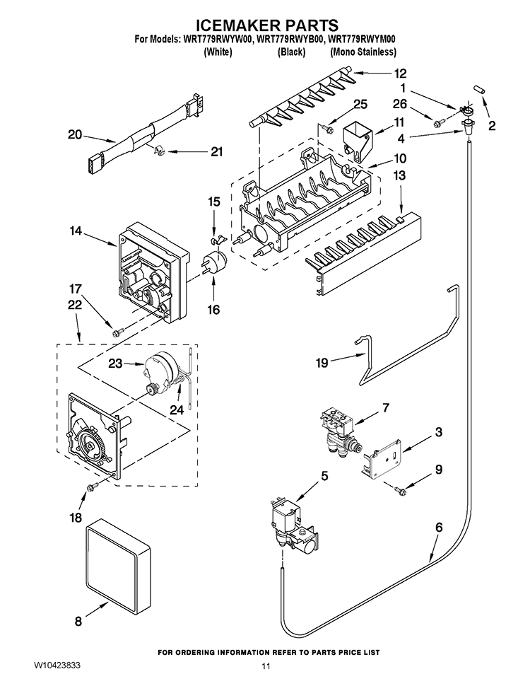 ICEMAKER PARTS Diagram and Parts List for WRT779RWYM00  Whirlpool Refrigerator