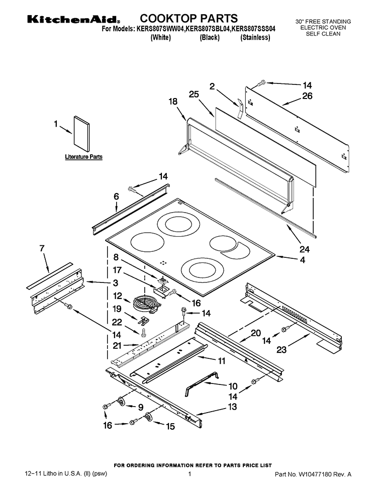 COOKTOP PARTS Diagram and Parts List for KERS807SSS04  KitchenAid Range