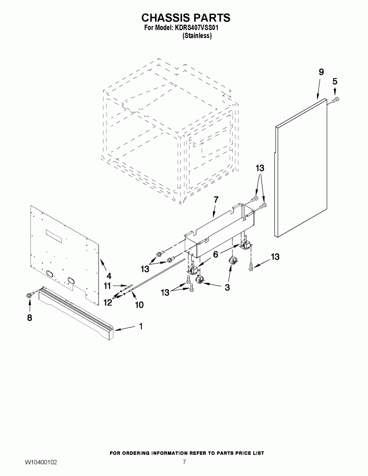 CHASSIS PARTS Diagram and Parts List for KDRS407VSS01  KitchenAid Range
