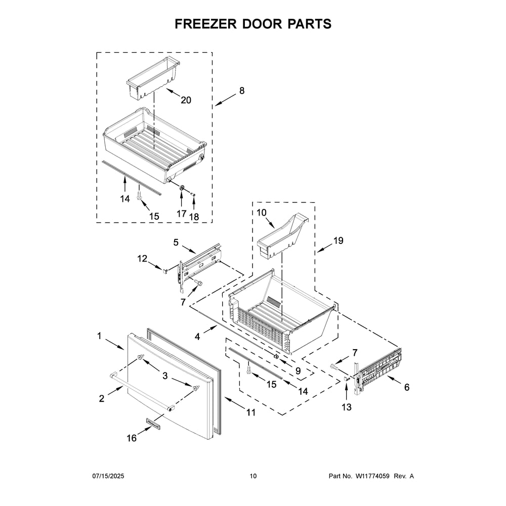Freezer Door Parts Diagram and Parts List for KRFF577KPS06  KitchenAid Refrigerator