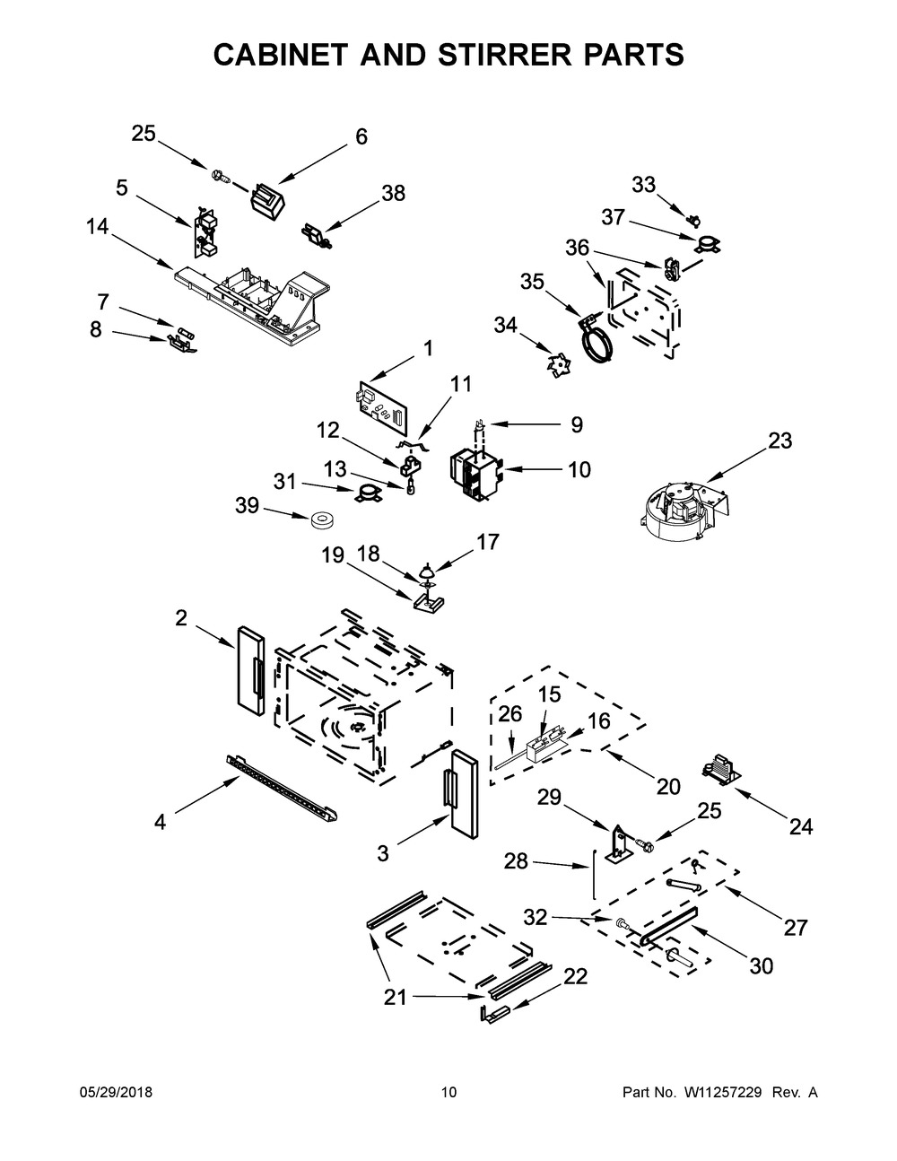 Cabinet And Stirrer Parts Diagram and Parts List for WOC97ES0ES04  Whirlpool Microwave Oven Combo