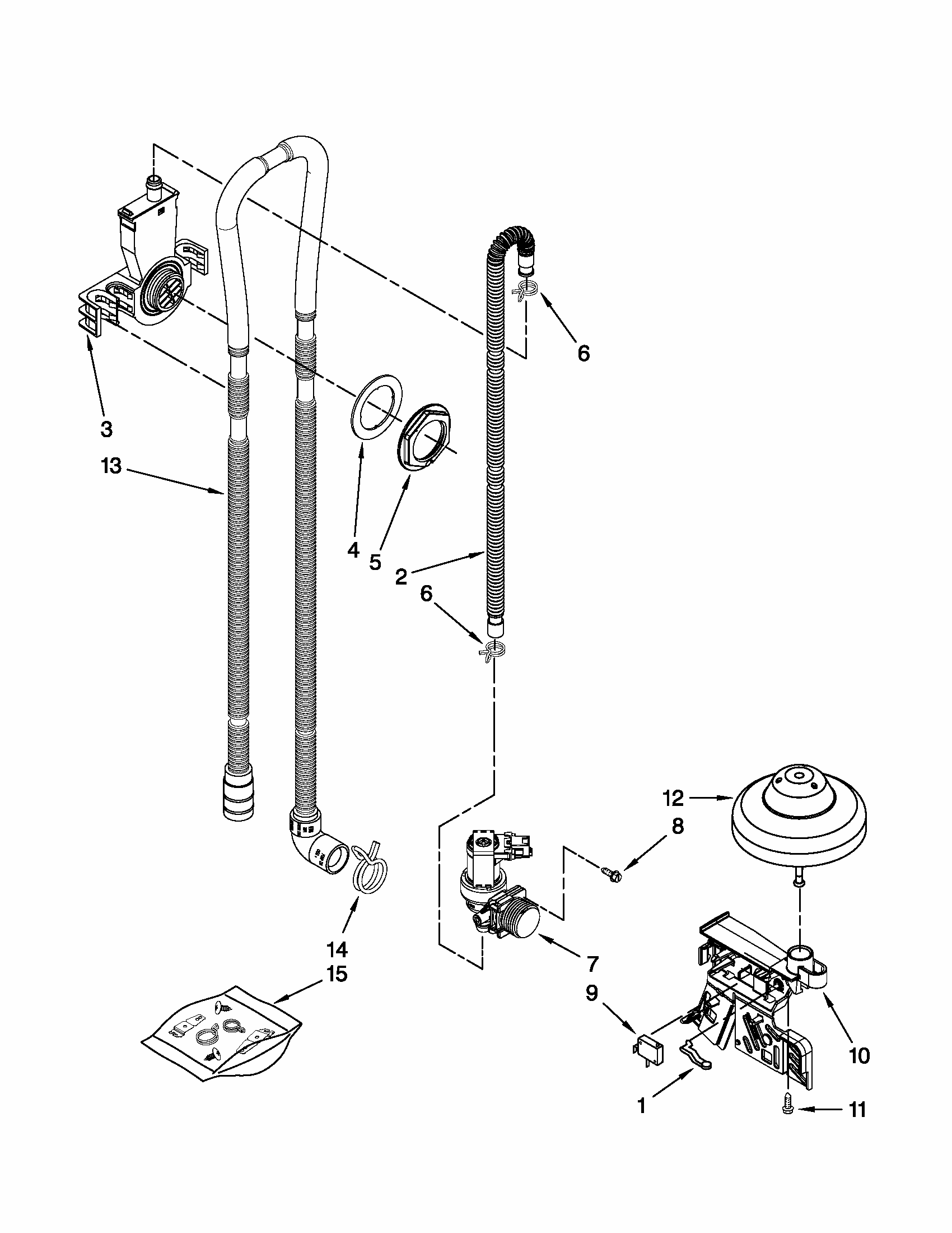 Fill, Drain And Overfill Parts Diagram and Parts List for 66515112K210  Kenmore Dishwasher