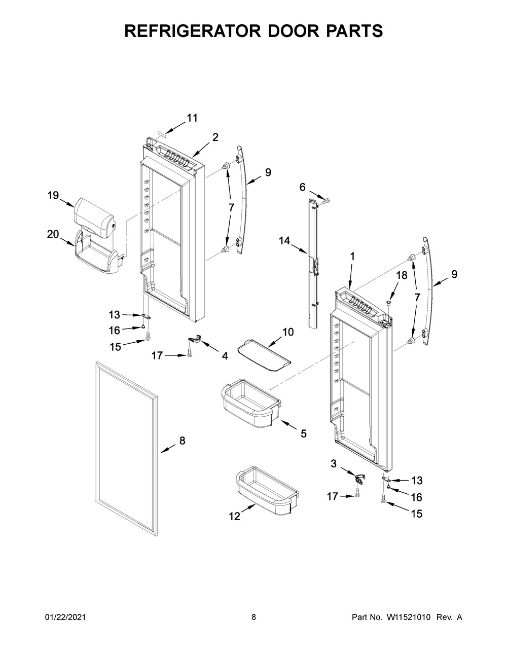 Refrigerator Door Parts Diagram and Parts List for JFC2089BEM04  Whirlpool Refrigerator