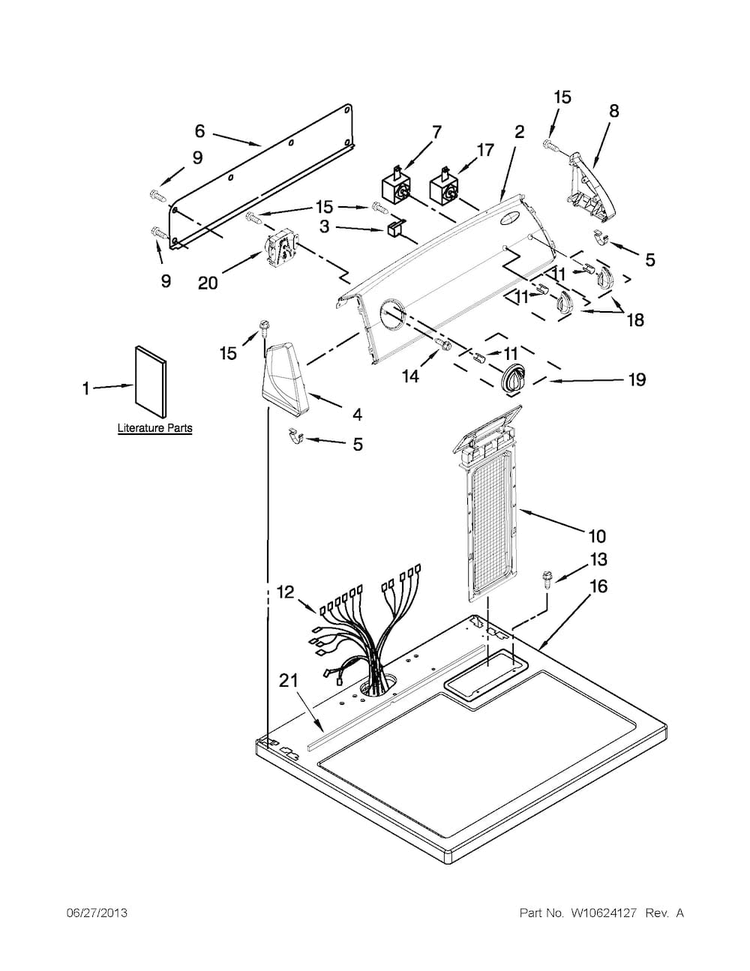 Top And Console Parts Diagram and Parts List for WGD4910XQ4  Whirlpool Dryer