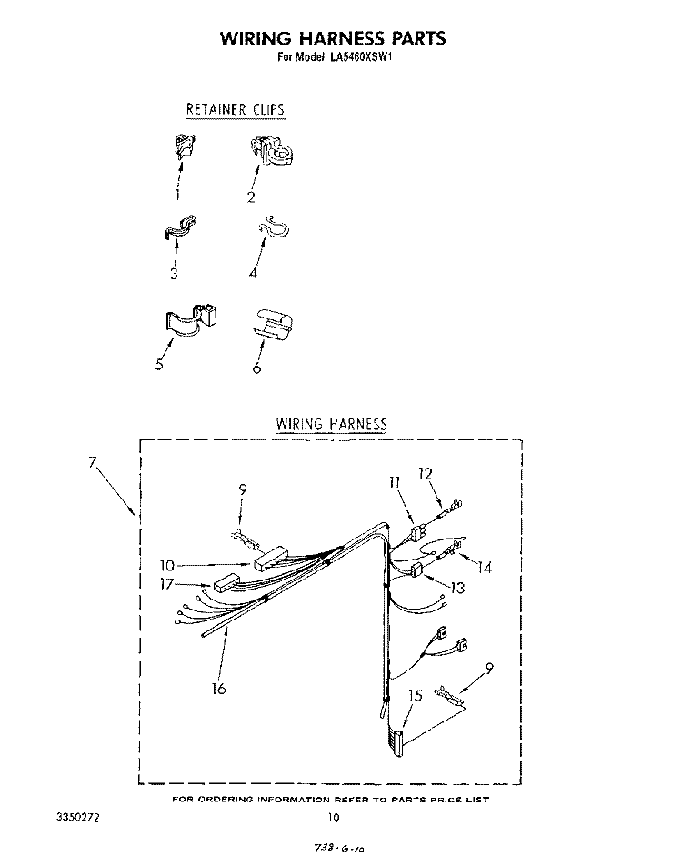 WIRING HARNESS Diagram and Parts List for LA5460XSW1  Whirlpool Washer