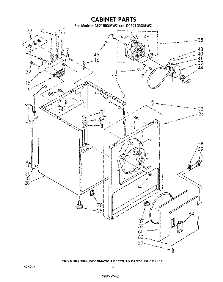 CABINET Diagram and Parts List for CE2100XMW2  Whirlpool Dryer