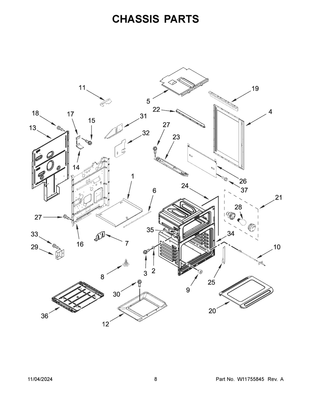 05 - Chassis Parts Diagram and Parts List for MGT8800FZ11  Whirlpool Range