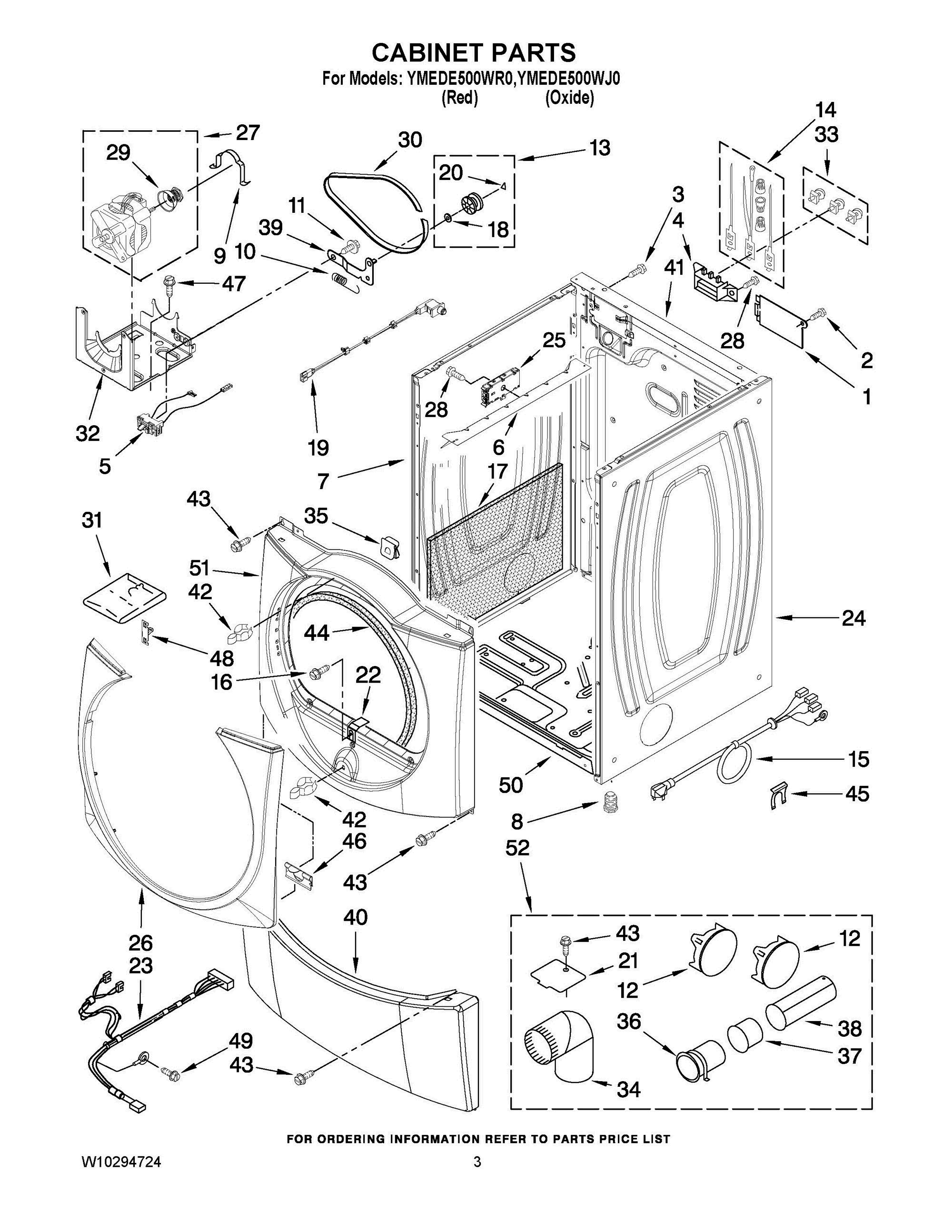 02 - CABINET PARTS Diagram and Parts List for YMEDE500WR0  Whirlpool Dryer
