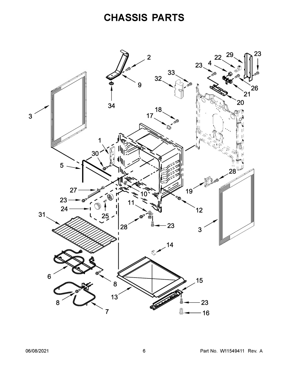 Chassis Parts Diagram and Parts List for WFE505W0JZ1  Whirlpool Range
