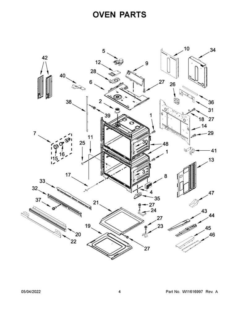 Oven Parts Diagram and Parts List for WOD77EC0HS20  Whirlpool Wall Oven