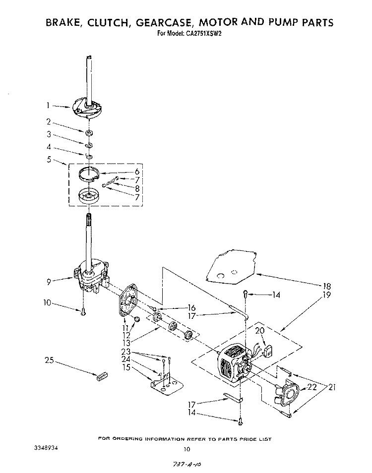 BRAKE, CLUTCH, GEARCASE, MOTOR AND PUMP Diagram and Parts List for CA2751XSW2  Whirlpool Washer
