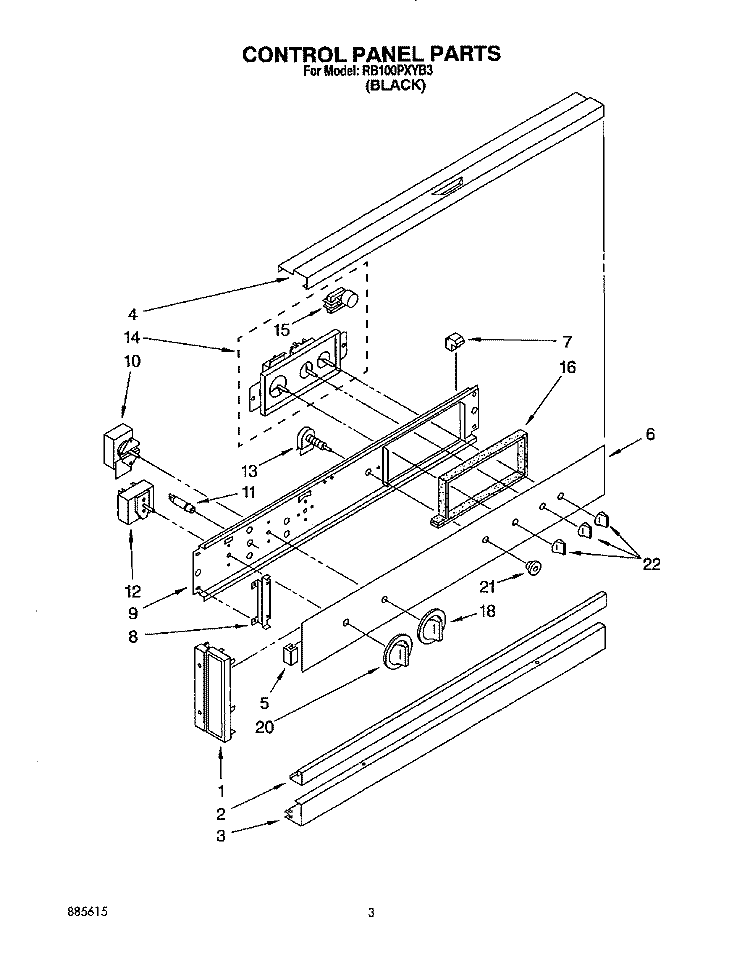 CONTROL PANEL, LIT/OPTIONAL Diagram and Parts List for RB100PXYB3  Whirlpool Wall Oven