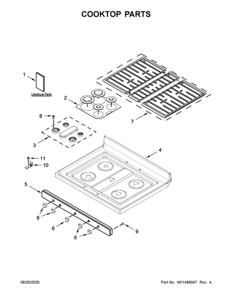 Cooktop Parts Diagram and Parts List for WFG535S0JS1  Whirlpool Range