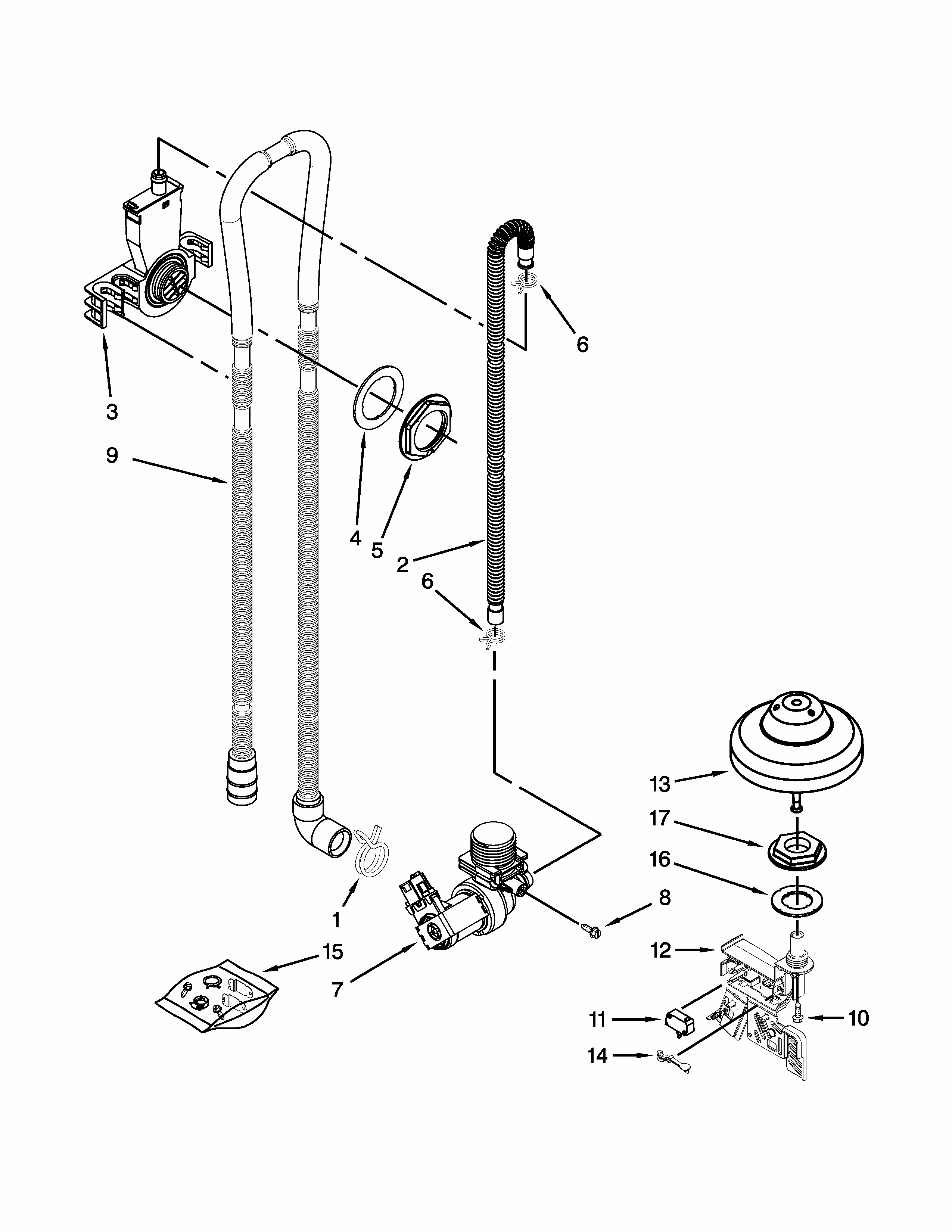 Fill, Drain And Overfill Parts Diagram and Parts List for 66513409N410  Kenmore Dishwasher