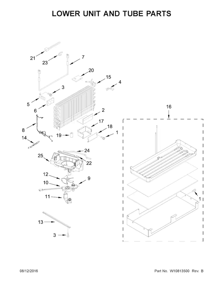 Lower Unit And Tube Parts Diagram and Parts List for KBFN402ESS01  KitchenAid Refrigerator