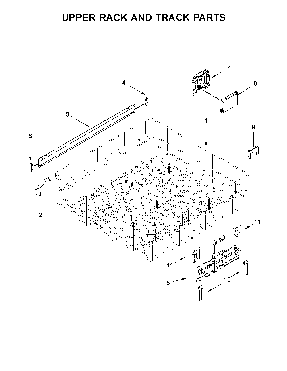 Upper rack and track parts Diagram and Parts List for 66513209N413  Kenmore Dishwasher