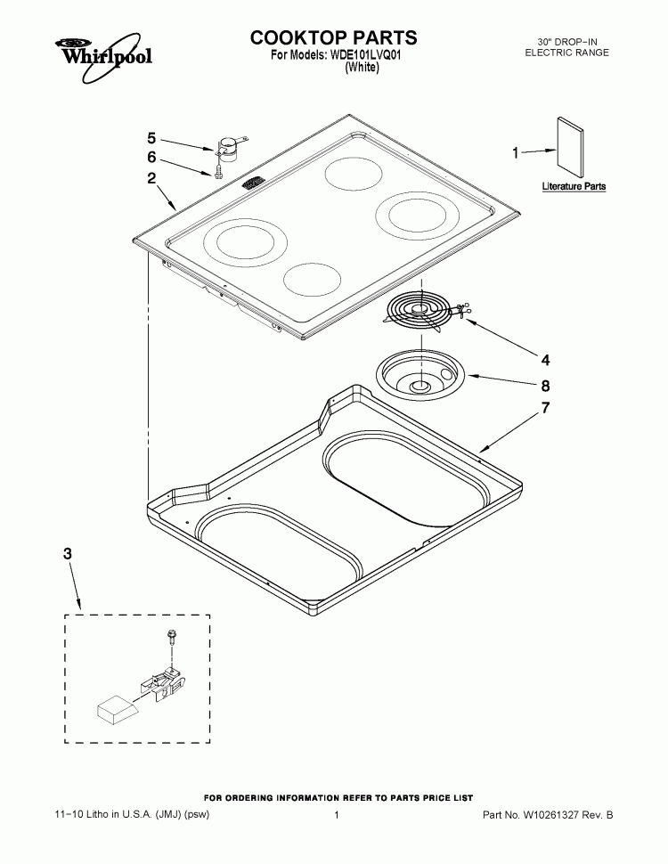 COOKTOP PARTS Diagram and Parts List for WDE101LVQ01  Whirlpool Range