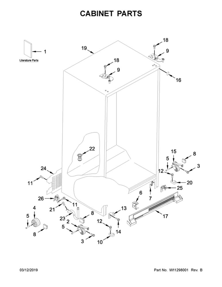 Cabinet Parts Diagram and Parts List for WRSA15SNHZ01  Whirlpool Refrigerator