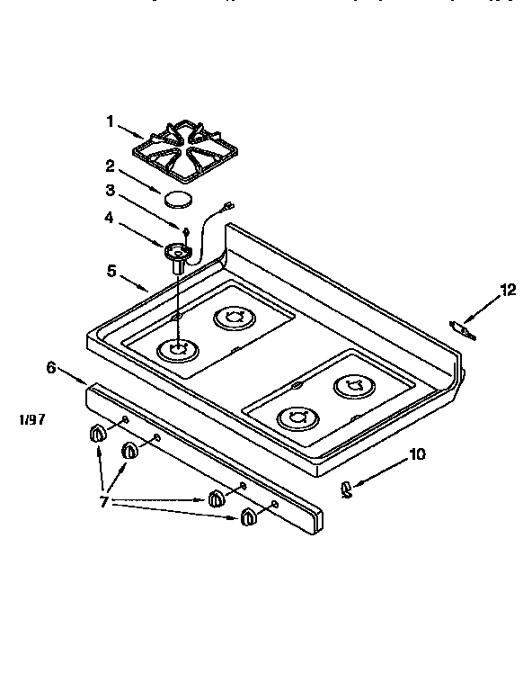 Cooktop Diagram and Parts List for SF360PEENO  Whirlpool Range
