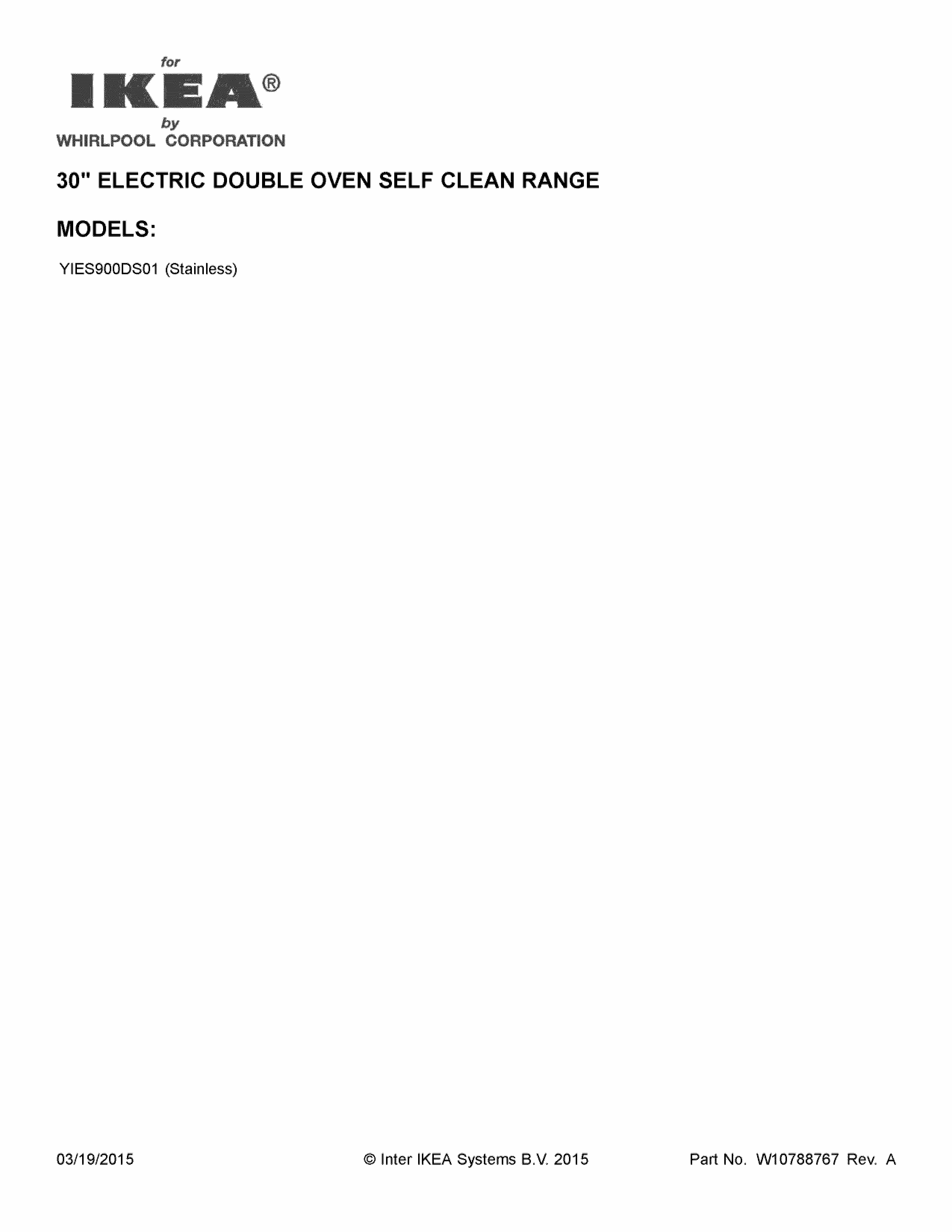 Cover Sheet Diagram and Parts List for YIES900DS01  Whirlpool Range