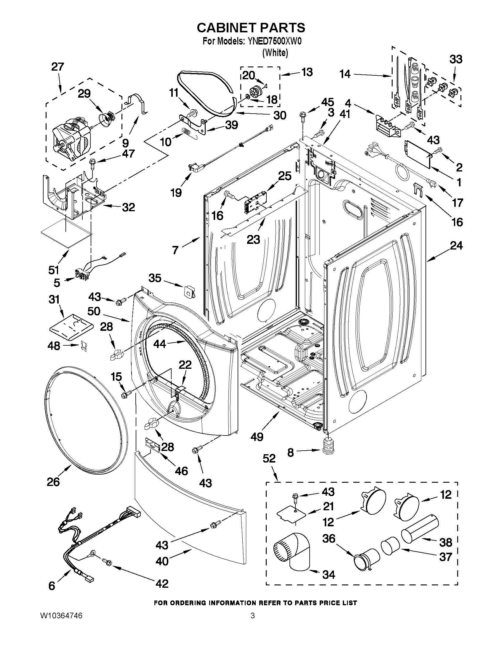 02 - CABINET PARTS Diagram and Parts List for YNED7500XW0  Whirlpool Dryer