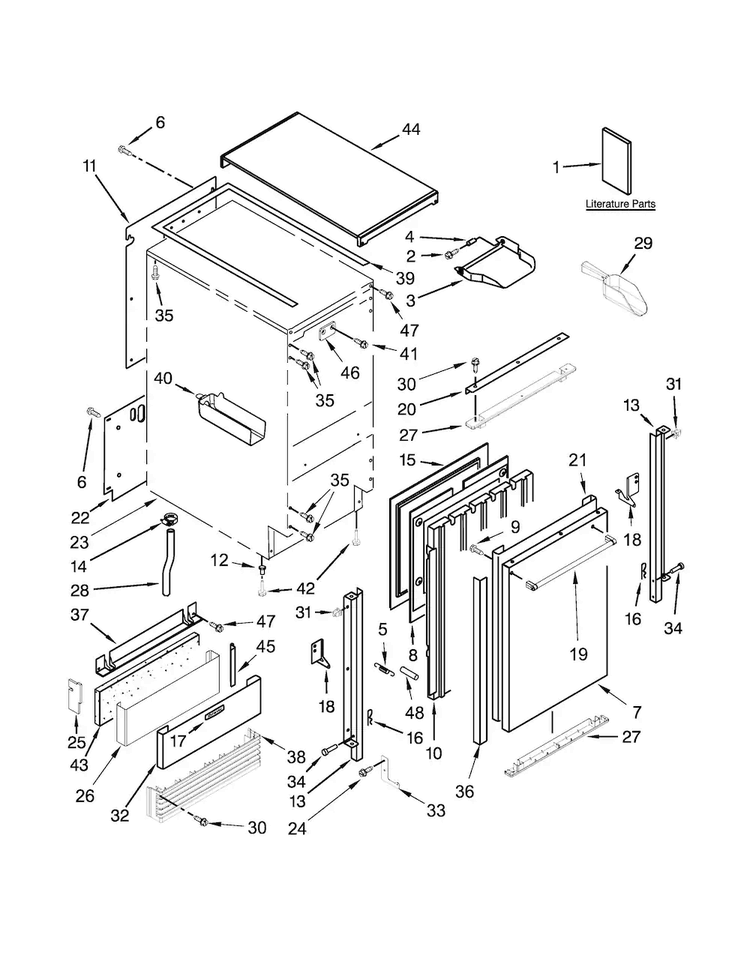 Cabinet, Door And Liner Parts Diagram and Parts List for KUID308ESS0  KitchenAid Ice Maker