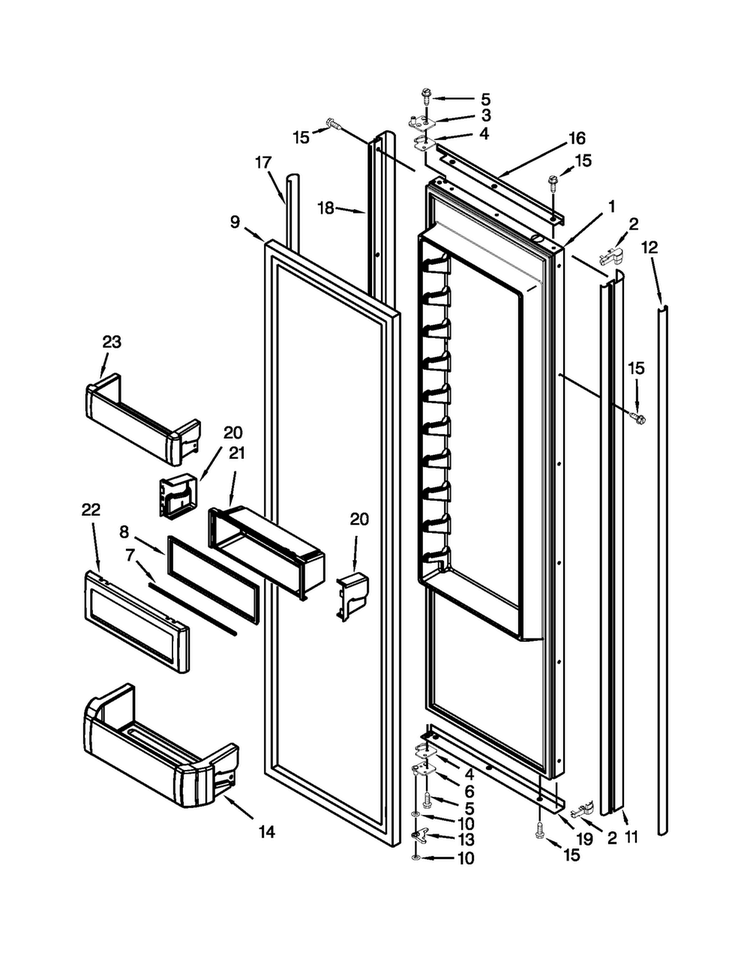 Refrigerator Door Parts Diagram and Parts List for KSSO48FTX18  KitchenAid Refrigerator