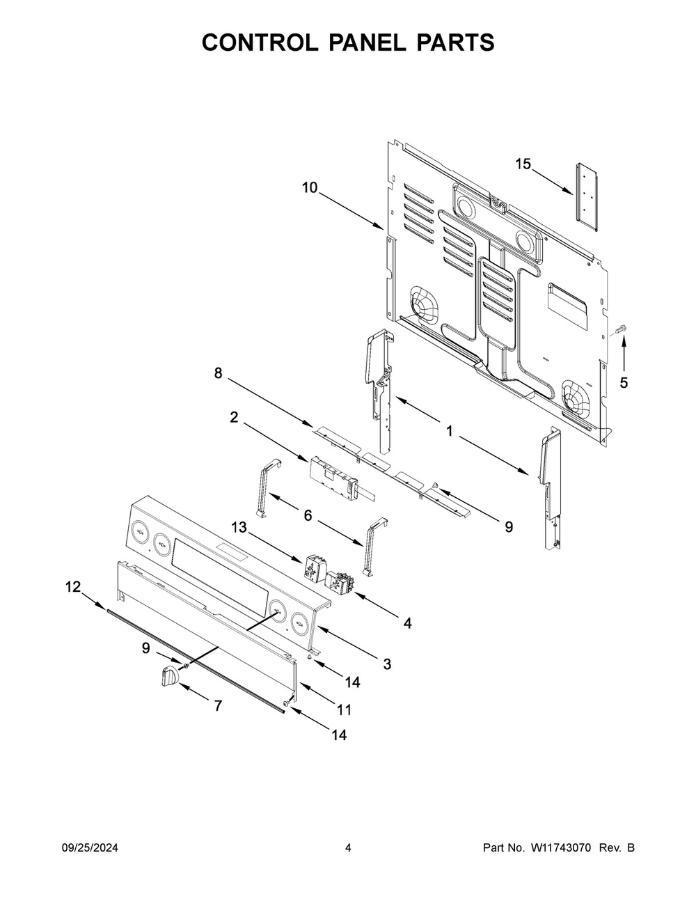 03 - Control Panel Parts Diagram and Parts List for WFES5030RB0  Whirlpool Range