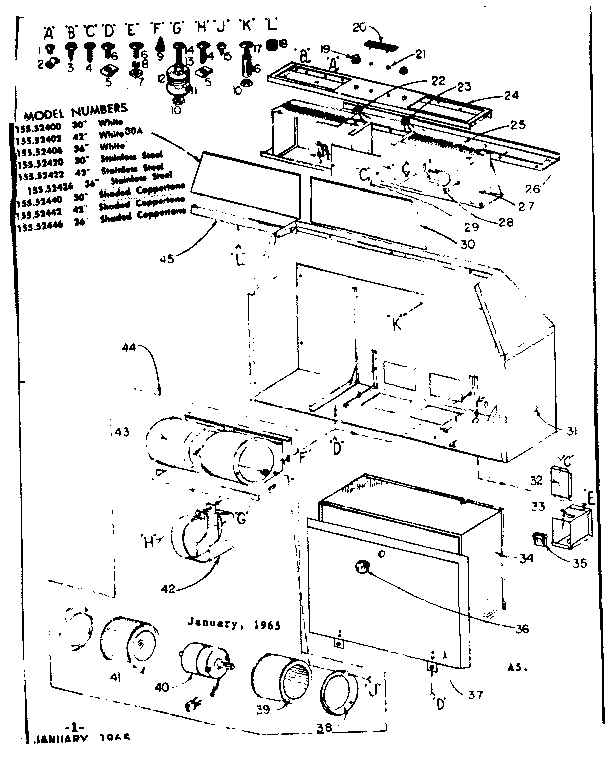 Range Hood Assembly Diagram and Parts List for 15552400  Kenmore Range Hood