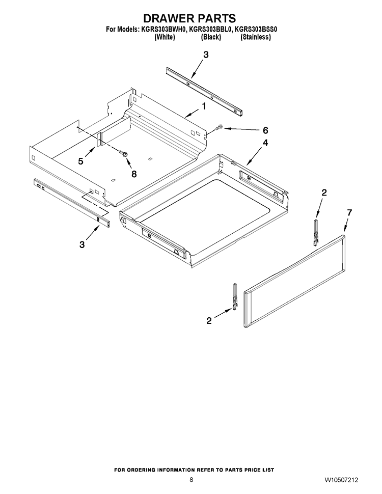 DRAWER PARTS Diagram and Parts List for KGRS303BBL0  KitchenAid Range