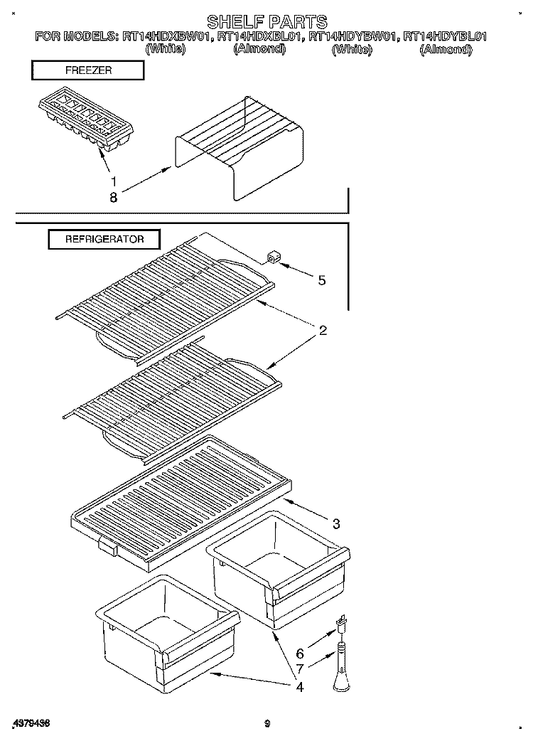 SHELF Diagram and Parts List for RT14HDYBL01  Roper Refrigerator